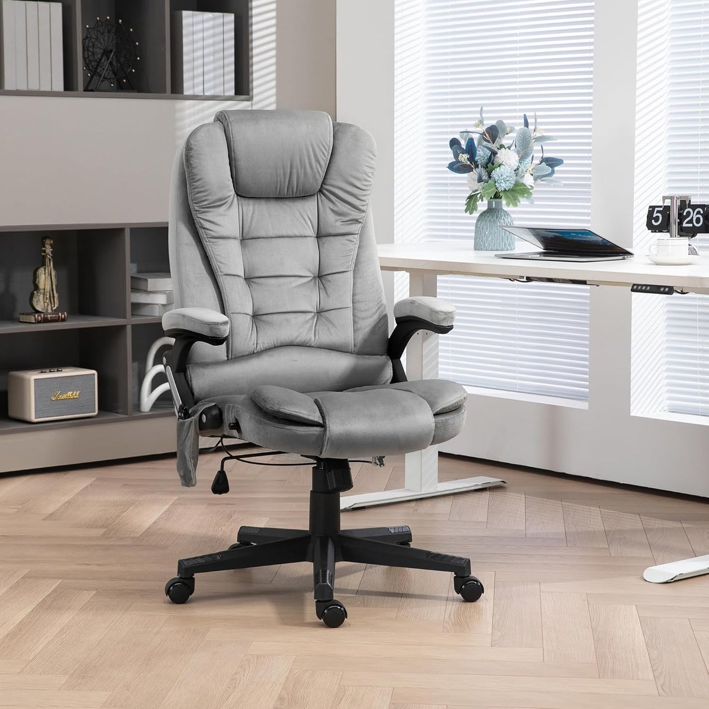 Heated Massage Office Chair, Reclining Velvet, Gray