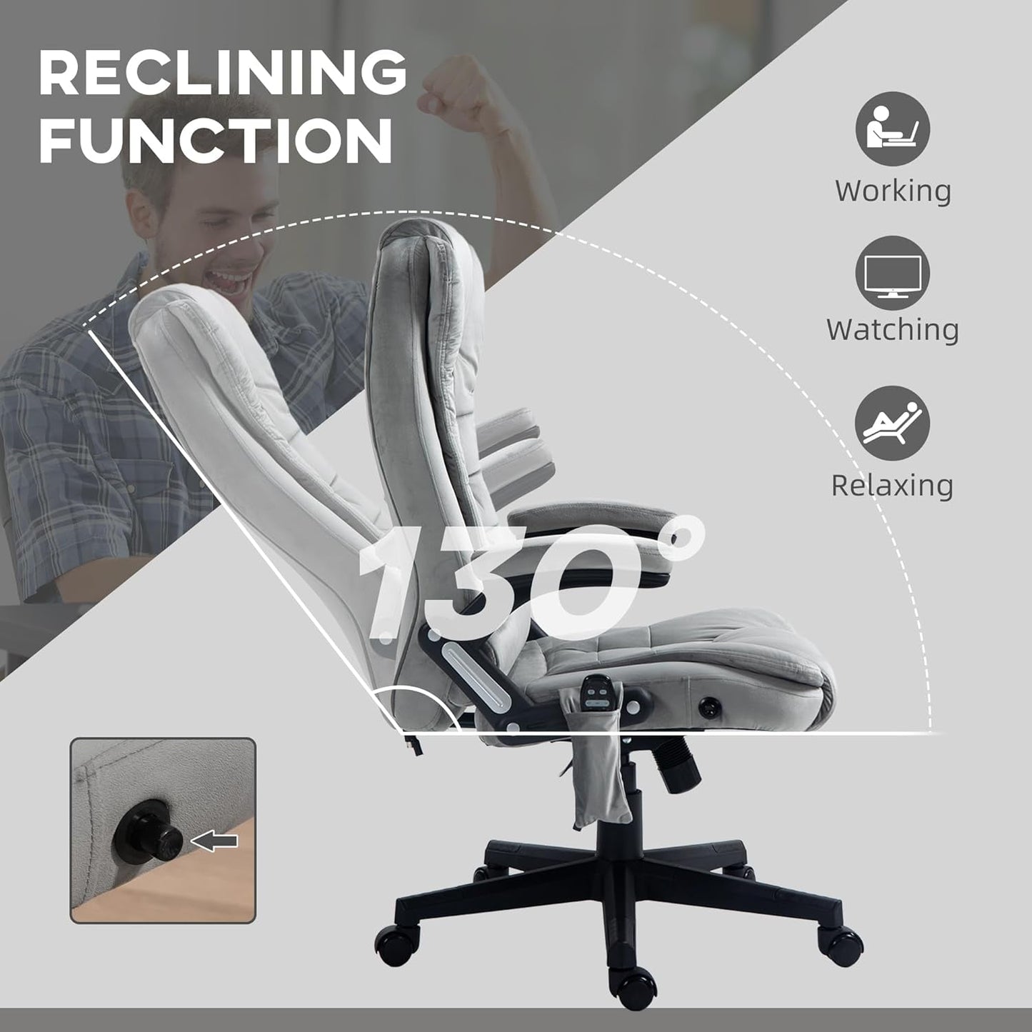 Heated Massage Office Chair, Reclining Velvet, Gray