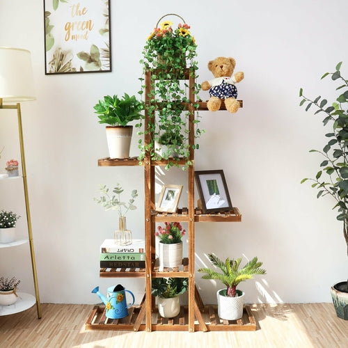6-Tier Wooden Plant Stand for Indoor Decoration