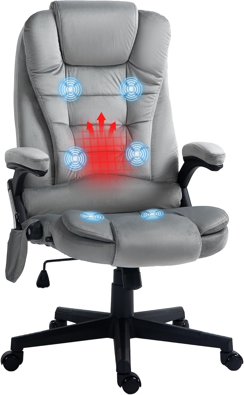 Heated Massage Office Chair, Reclining Velvet, Gray