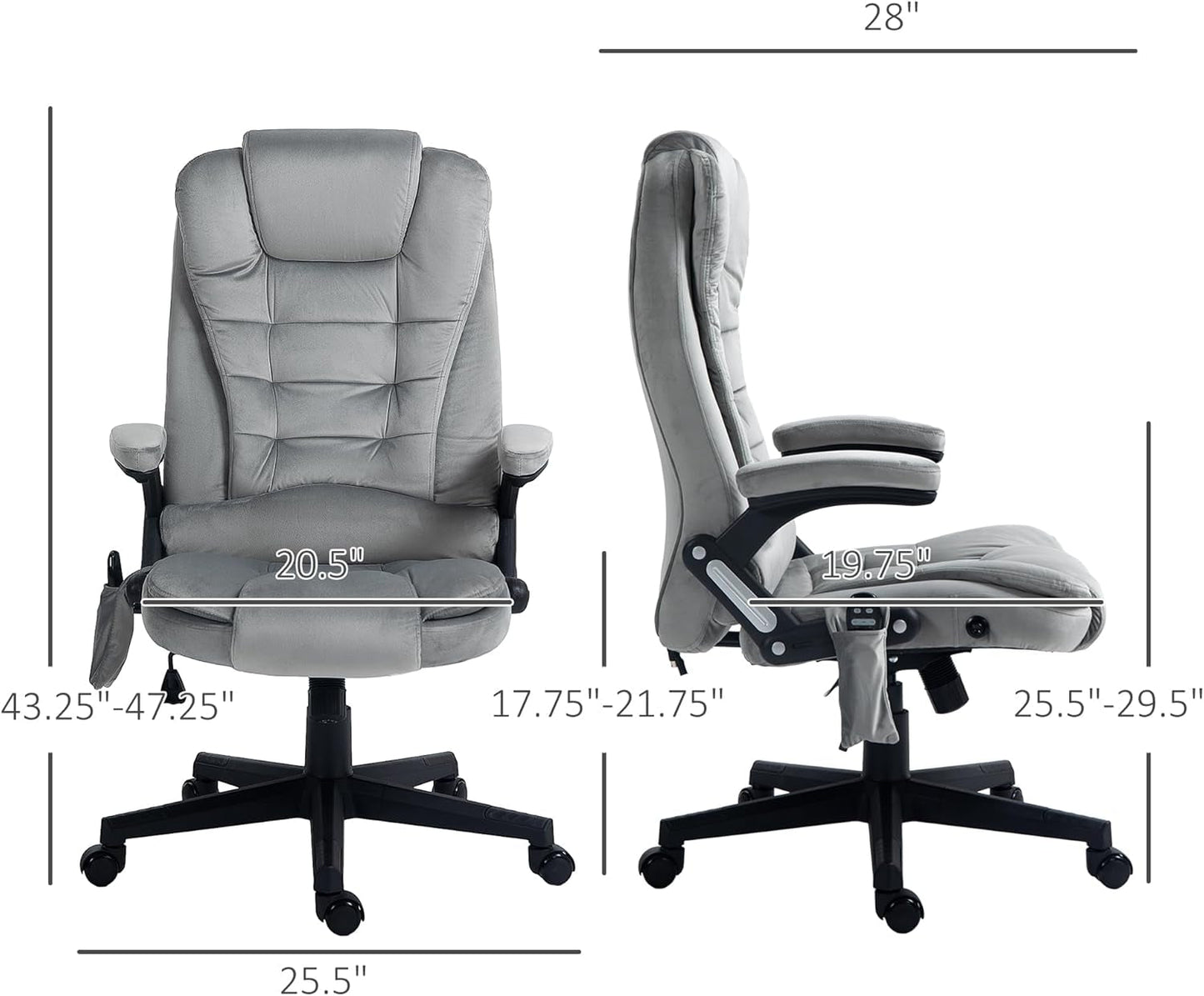 Heated Massage Office Chair, Reclining Velvet, Gray