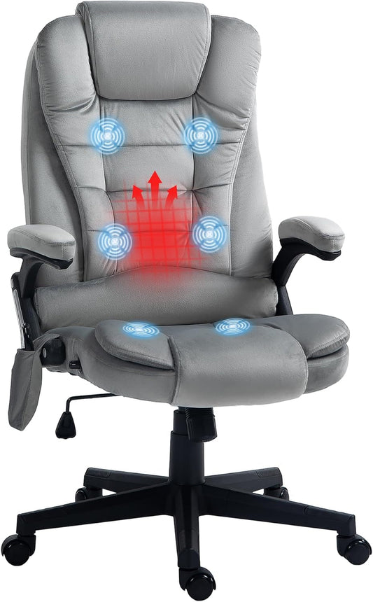 Heated Massage Office Chair, Reclining Velvet, Gray