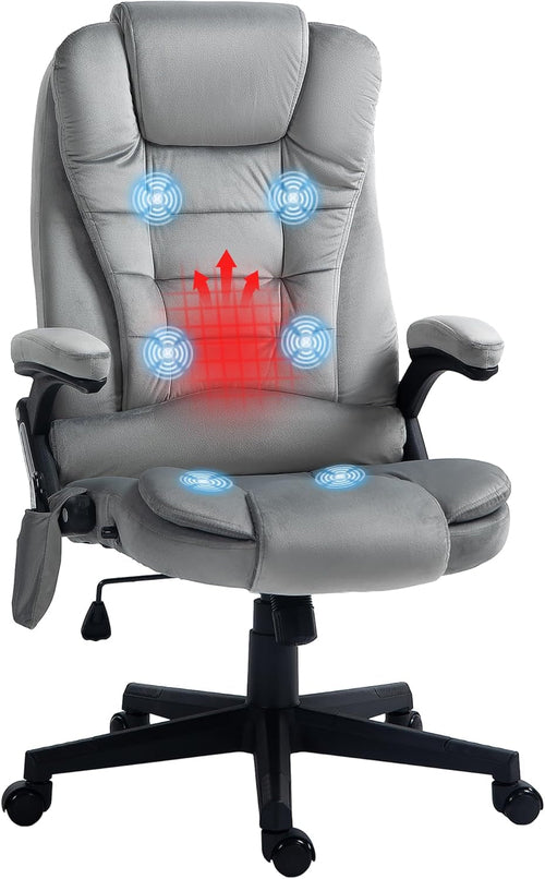 Heated Massage Office Chair, Reclining Velvet, Gray
